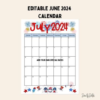 Preview of Editable July 2024 Calendar