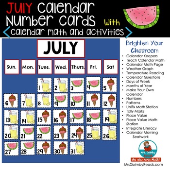 Preview of July Calendar Number Cards | Calendar Math and Activities