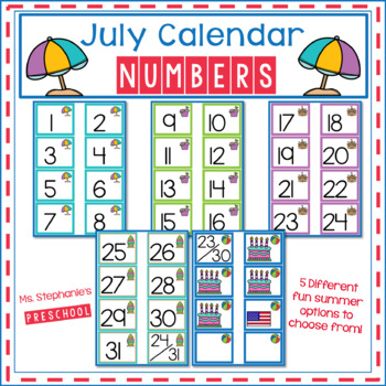 July Calendar Numbers by Ms Stephanies Preschool | TpT