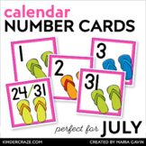 July Calendar Numbers - Flip Flop Number Cards for Summer 