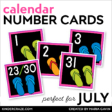 July Calendar Numbers - Flip Flop Theme Number Cards for S
