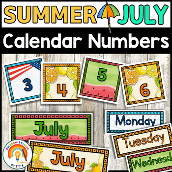 July Calendar Numbers | July 2024 Calendar Cards | Summer Calendar Numbers