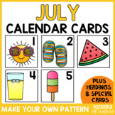 July Calendar Numbers - Pocket Chart Calendar Cards