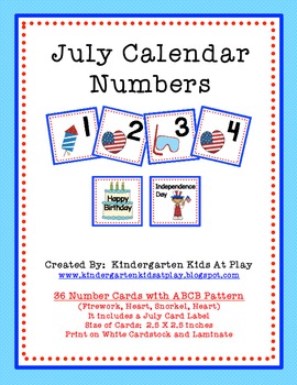 July Calendar Numbers with Patterns by Kindergarten Kids At Play