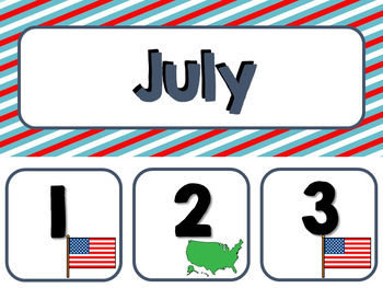 July Calendar Pieces & Word Wall--4th of July, USA, Picnic, BBQ themes