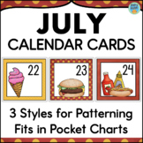 July Calendar Numbers - Monthly Calendar Cards Set Pocket 
