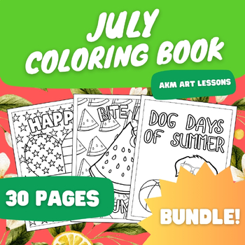 Preview of July Coloring Book Bundle - Coloring Pages - Dog Days - July 4th - Summer