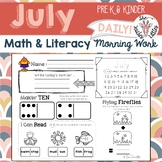 July Daily Summer Literacy & Math Morning Work {Pre-K & Ki