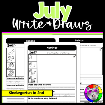 Preview of July Directed Drawing and Writing Worksheets Write & Draws 3rd-5th Grade