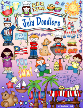 Preview of July Doodlers Clip Art for Summer Fun, Cook Outs and Independence Day