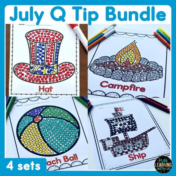 Preview of July Fine Motor Skill Q Tip Painting Bundle Beach Day 4th of July Pirate Camping