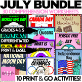 July Guided Reading Comprehension Worksheets Bundle