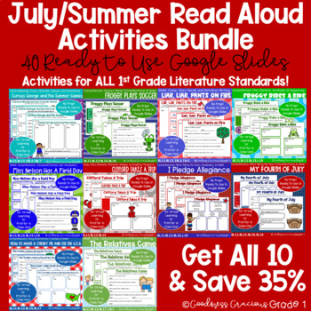 Preview of July Holidays Read Aloud Activities Bundle All 1st Grade Lit. Standards
