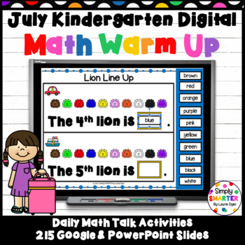 Preview of July Kindergarten Digital Math Warm Up For GOOGLE SLIDES