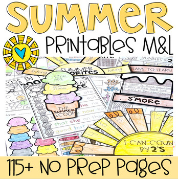 Preview of July Math and Literacy Worksheets Kindergarten Summer Review Packet Printables