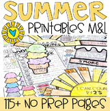 July Math and Literacy Worksheets Kindergarten Summer Revi