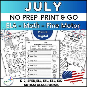 Preview of July Morning Work: ELA, Math and Fine Motor Activities