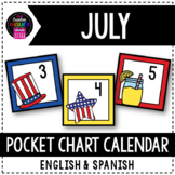 July Pocket Chart Calendar Card Set - English & Spanish