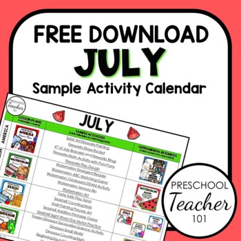July Sample Activity Calendar for PreK and K by ECEducation101 | TpT