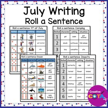 Preview of Occupational Therapy July Roll a Silly Sentence or Story Handwriting Centers