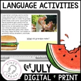 July Summer Language Activities Speech Therapy Printable W