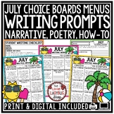July Summer Narrative Opinion Writing Prompts 3rd 4th Grad