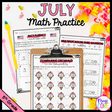 July Themed Math Practice - 5th Grade Summer Activities Wo