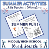 July Word Search for Middle and High School Parades and Ce