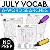 July Word Searches Hard & Easy for Summer School Activitie