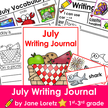 Preview of July writing prompts, Daily writing journal, 1st grade, 2nd grade, 3rd grade