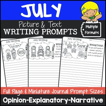 Preview of July Writing Picture Prompts | July Journal Prompts with Pictures