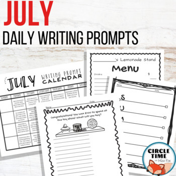 Preview of July Writing Prompts Summer School NO PREP Daily Journal