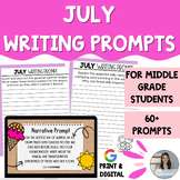 July Writing Prompts & Slides for Middle Grade Students - 