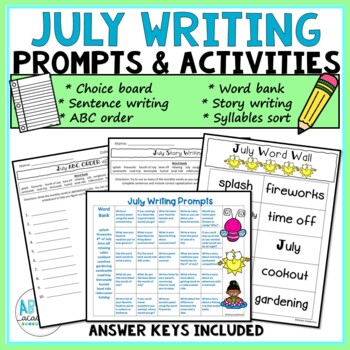 July Writing Prompts and Activities by Abram Academics | TPT