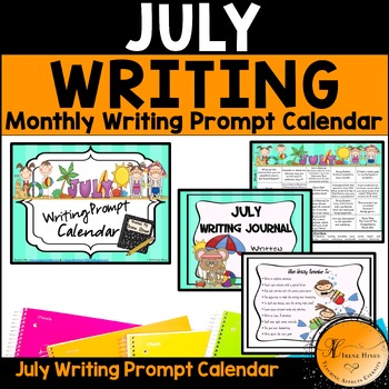 Preview of July & Summer Writing Prompt Calendar Monthly Journal Primary Paper Summer Work