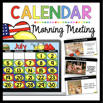 Preview of July calendar and morning meeting for kindergarten - Digital Math Google Slides
