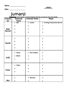 Preview of Jumanji Movie Worksheet