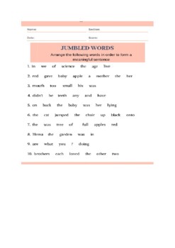 jumbled sentences worksheets teaching resources tpt
