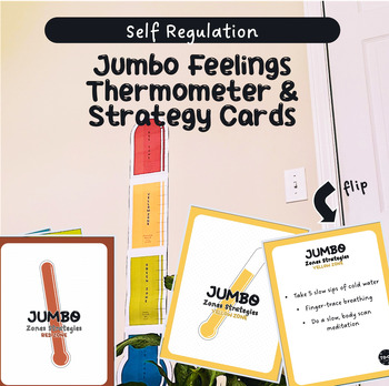 Preview of Jumbo Feelings Thermometer & Self Regulation Strategy Cards | Zones Activity