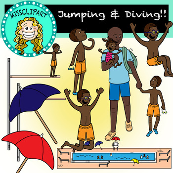 Preview of Diving in the Pool Clipart (Color and B&W){MissClipArt}
