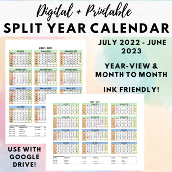 Preview of June 2022-July 2023 Digital/Printable Split Year Calendar | Portrait & Landscape