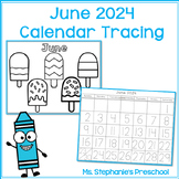 June 2024 Monthly Tracing Calendar and Coloring Page