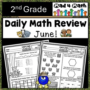 Preview of June 2nd Grade Math Spiral Review Packet Daily Morning Worksheets