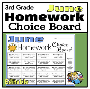 Preview of June 3rd Grade Homework Choice Board - Engaging Daily Activities