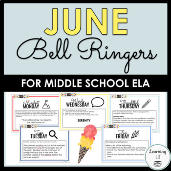 Preview of June Bell Ringers for Middle School ELA 1 Month of Seasonal No-Prep Prompts