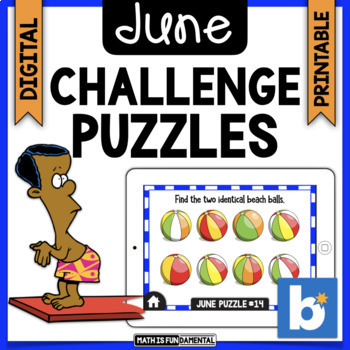 Preview of June Brain Teasers & Challenge Puzzles | Boom Cards | Digital & Printable