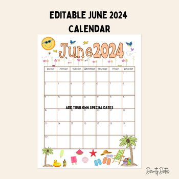 Preview of Editable June 2024 Calendar