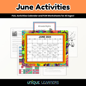 Preview of June Calendar Activities Packet