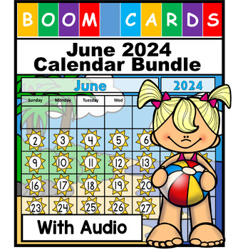 Preview of June Calendar Bundle 2024 Boom Cards with Audio