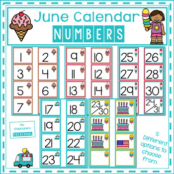 June Calendar Numbers by Ms Stephanies Preschool | TpT